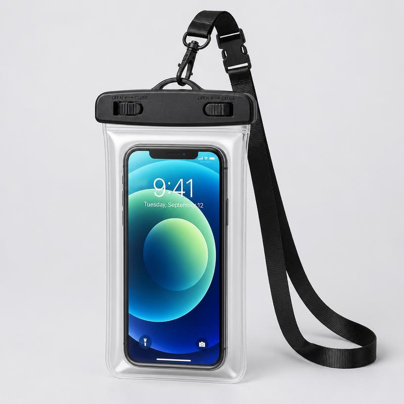 Transparent waterproof phone pouch with lanyard